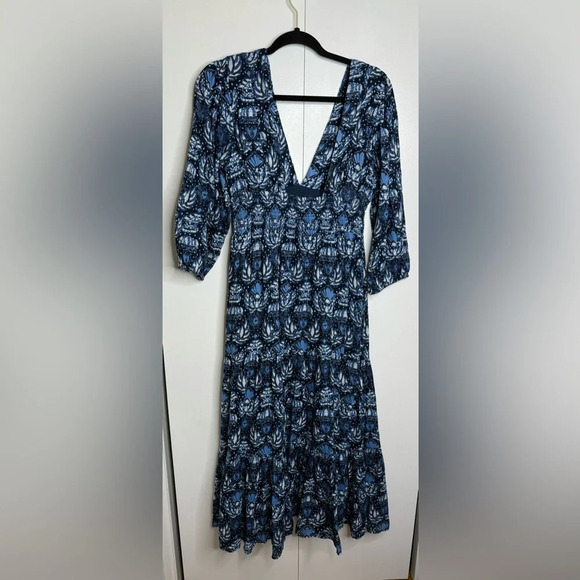 Caroline Constas Blue Dahlia Navy Print Midi Dress - Size Medium NWT - Picture 2 of 11